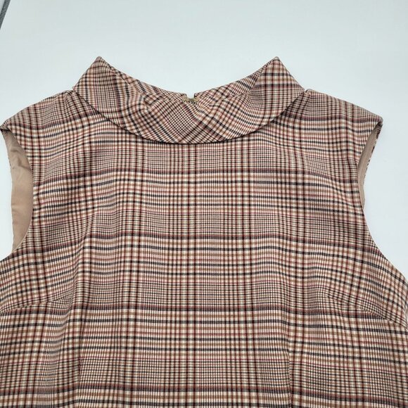 Ann Taylor Factory Plaid Sleeveless Lined Dress Women's SZ 14 Brown - Picture 8 of 11
